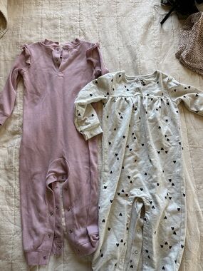 Carter's Pink Waffle-Knit Romper and Cream Heart-Print Sleeper Pajama Set
